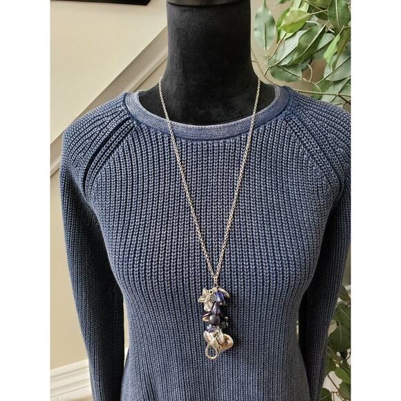 DO+BE Sweater Women's Small Blue Chunky Knit Cutout Back Raglan Cold Shoulder - Picture 3 of 10